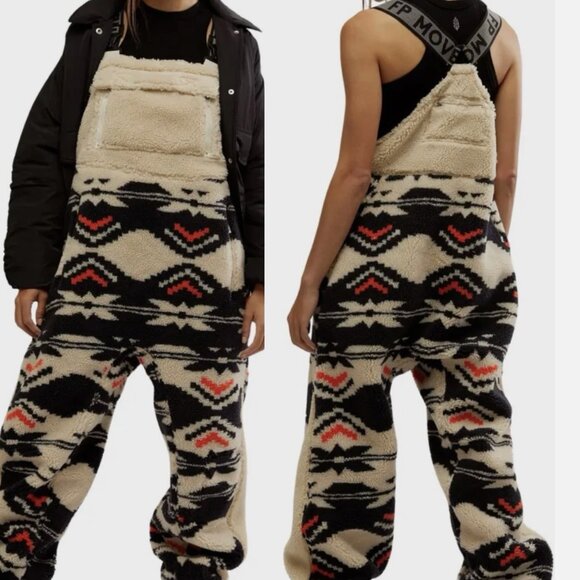 Free People Pants - Free People NWT Snow Bib Womens Black White Hit The Slopes Printed size L